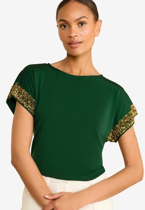 Love & Roses SEQUIN CUFF REGULAR FIT - Triko s potiskem - green with gold