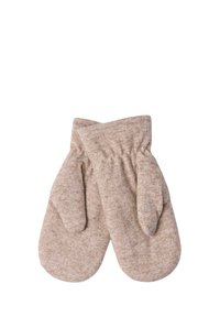 Vanter lavet af blødt, tekstureret stof i en lys beige tone, med en simpel form og samlede håndledsområder for en tætsiddende pasform.