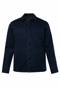 Džínová bunda v tmavě modré barvě s dvěma náprsními kapsami a bočními kapsami. Obsahuje černé knoflíky a klasický límec. Hladká textura.