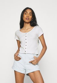 Monki QUINNY TOP 2 PACK - T-shirt estampada - yellow medium dusty/white