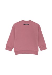 Felpa rosa con scollo rotondo, spalle scese e polsini a costine. Presenta un'etichetta sul retro con la scritta "ROY ROGERS". Tessuto morbido.