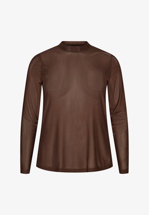 Zizzi, ENGANLIEGENDE MESH-BLUSE MIT LANGEN ÄRMELN - Blouse - braun
