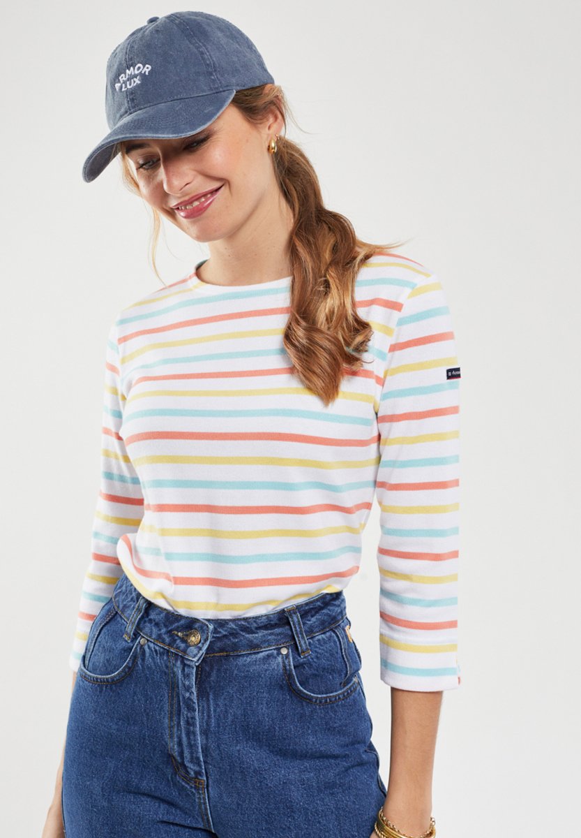 Pull Marinière Femme Armor Lux - 10 Couleurs Dégradé - 100% Coton - Col Bateau - Manches 3/4 - 9