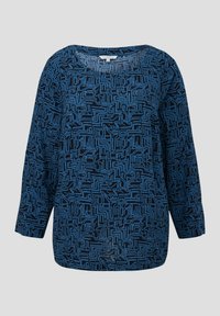 Blusa astratta blu con motivo, collo a giro e maniche lunghe, realizzata in tessuto leggero, presenta una vestibilità comoda e orlo dritto.