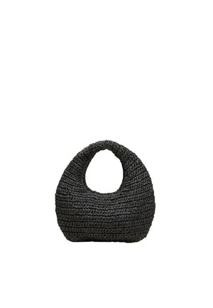 Borsa a mano nera intrecciata con corpo arrotondato e manico integrato, con motivo intrecciato testurizzato.