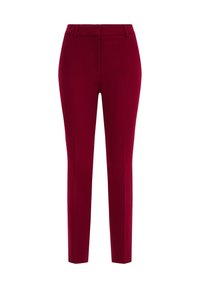 Burgundy skräddarsydda byxor med slim fit, slätt tyg, rak bendesign och veck framtill. Stängs med en diskret dragkedja.