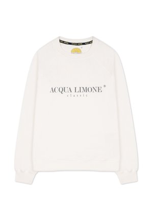 Vit sweatshirt med rund halsringning och raglanärmar. Texten på framsidan lyder "ACQUA LIMONE classic" i grått. Mjukt tyg.