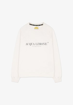 Vit sweatshirt med rund halsringning och raglanärmar. Texten på framsidan lyder "ACQUA LIMONE classic" i grått. Mjukt tyg.