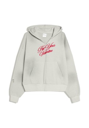 Bershka, CROPPED PRINTED - Felpa con cappuccio - grey