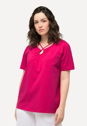 Ulla Popken CUTOUT NECK SHORT SLEEVE  - T-shirt con stampa - light heather