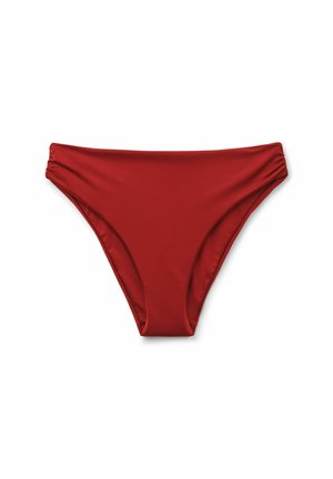 Roter Bikini-Slip aus glattem, stretchigem Stoff. Verfügt über einen klassischen Schnitt mit gerafften Seitendetails und einer nahtlosen Verarbeitung.