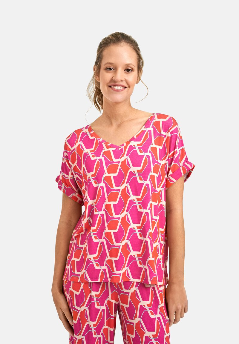 MILANO ITALY V-NECK WITH SHOULDER AND TURN UP - Print T-shirt - pink print