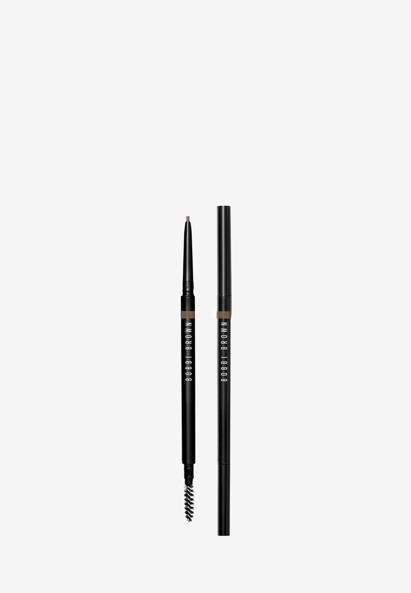 Retractable øjenbrynspencil i sort med en fin spids for præcision. Den modsatte ende har en spiralbørste til pleje af brynene.