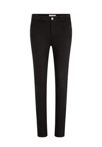 Zwarte skinny jeans van een zachte katoenmix, met vijf zakken, een knoopsluiting aan de voorkant en een slank, gestroomlijnd silhouet.