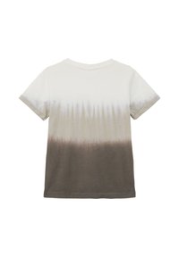 Korte mouwen T-shirt in crème met een dip-dye-effect, van licht naar donkerbruin. Zacht katoen materiaal met een ronde hals.
