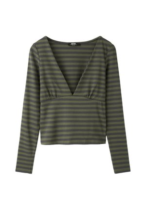 Stradivarius, UNDER-BUST CUT LONG SLEEVE T-SHIRT - T-shirt à manches longues - mottled dark green