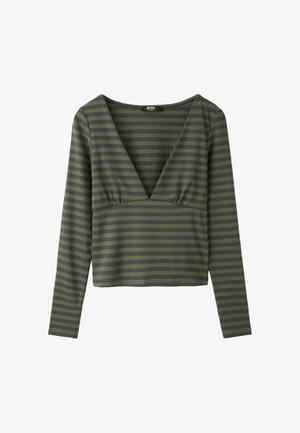 Stradivarius, UNDER-BUST CUT LONG SLEEVE T-SHIRT - T-shirt à manches longues - mottled dark green