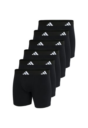Schwarze sportliche Boxershorts aus glattem Stoff, mit einem schwarzen Bund, der mit weißem drei-Streifen-Branding verziert ist. Set von sechs.