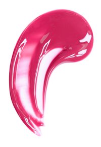 Błyszcząca, jasnoróżowa plama farby o gładkich, zaokrąglonych krawędziach na białym tle.