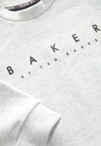 Szara bluza z miękkiego materiału, z czarnym nadrukiem tekstu "BAKER BY TED BAKER" umieszczonym na środku klatki piersiowej. Prosty fason z okrągłym dekoltem.