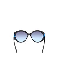 Ochelari de soare ovali negri cu accente albastre. Lentile gradient care trec de la albastru deschis la albastru închis. Rame din plastic netede și un design elegant.