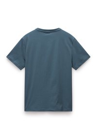 Camiseta de manga corta en algodón azul oscuro, con cuello redondo y un diseño limpio y sencillo sin patrones ni acentos visibles.
