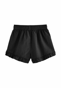 Zwarte katoenen shorts met een elastische tailleband, voorzien van een geruffles zoom en een losse pasvorm, die comfort en bewegingsvrijheid bieden.