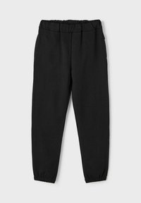 Schwarze Jogginghosen aus weichem Material. Verfügt über einen elastischen Bund, schmal zulaufende Bündchen und seitliche Taschen für Funktionalität. Schlichtes Design.
