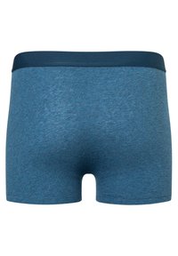 Boxer aderenti in cotone blu con un elastico in vita blu navy, caratterizzati da una texture liscia e un design attillato. La vista posteriore non mostra dettagli aggiuntivi.