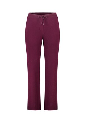 Bordeaux gemêleerde gebreide loungebroek met elastische tailleband en trekkoord, rechte pijpen.