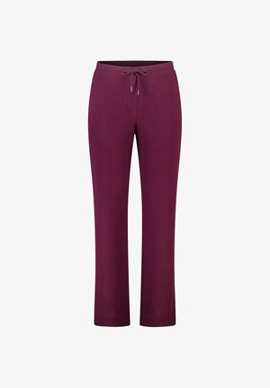 Bordeaux gemêleerde gebreide loungebroek met elastische tailleband en trekkoord, rechte pijpen.