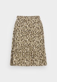Gonna a più livelli color khaki con motivo animalier leopardato in bianco e nero. Vita elastica e tessuto morbido per il massimo comfort.