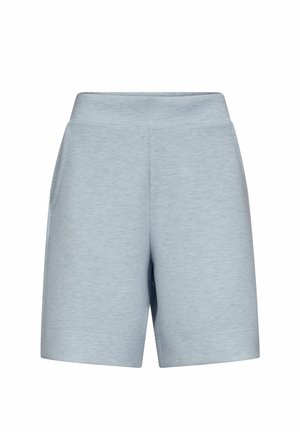 Lyseblå shorts til midt på låret med elastisk midjebånd og sidelommer, laget av mykt, lett teksturert stoff.