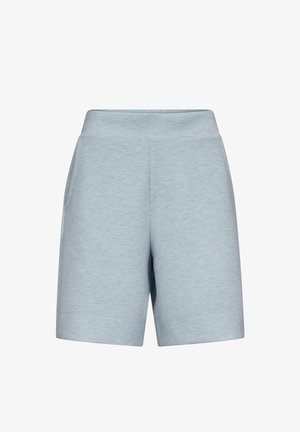 Lyseblå shorts til midt på låret med elastisk midjebånd og sidelommer, laget av mykt, lett teksturert stoff.