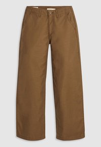 Braune, weite Hose aus strukturiertem Baumwollstoff. Mit einem Frontknopfverschluss und seitlichen Taschen. Saubere Linien ohne Muster.