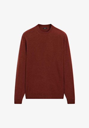 Maglione borgogna realizzato in un morbido tessuto texturizzato con scollo rotondo e maniche lunghe. Presenta polsini e orlo a coste.