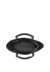 Czarna skórzana torba na ramię o gładkiej teksturze, z podwójnymi uchwytami u góry i przestronnym wnętrzem; widoczne detale zamka i kieszeni.