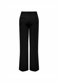 Zwarte op maat gemaakte broek met een rechte pijpdesign, voorzien van twee achterzakken en een zachte textuur. Vastgemaakt rond de taille met een riemlus.