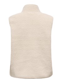 Gilet en polaire crème avec un col montant, sans manches, surface texturée, et ourlet arrondi. Sans fermetures apparentes ni accents.