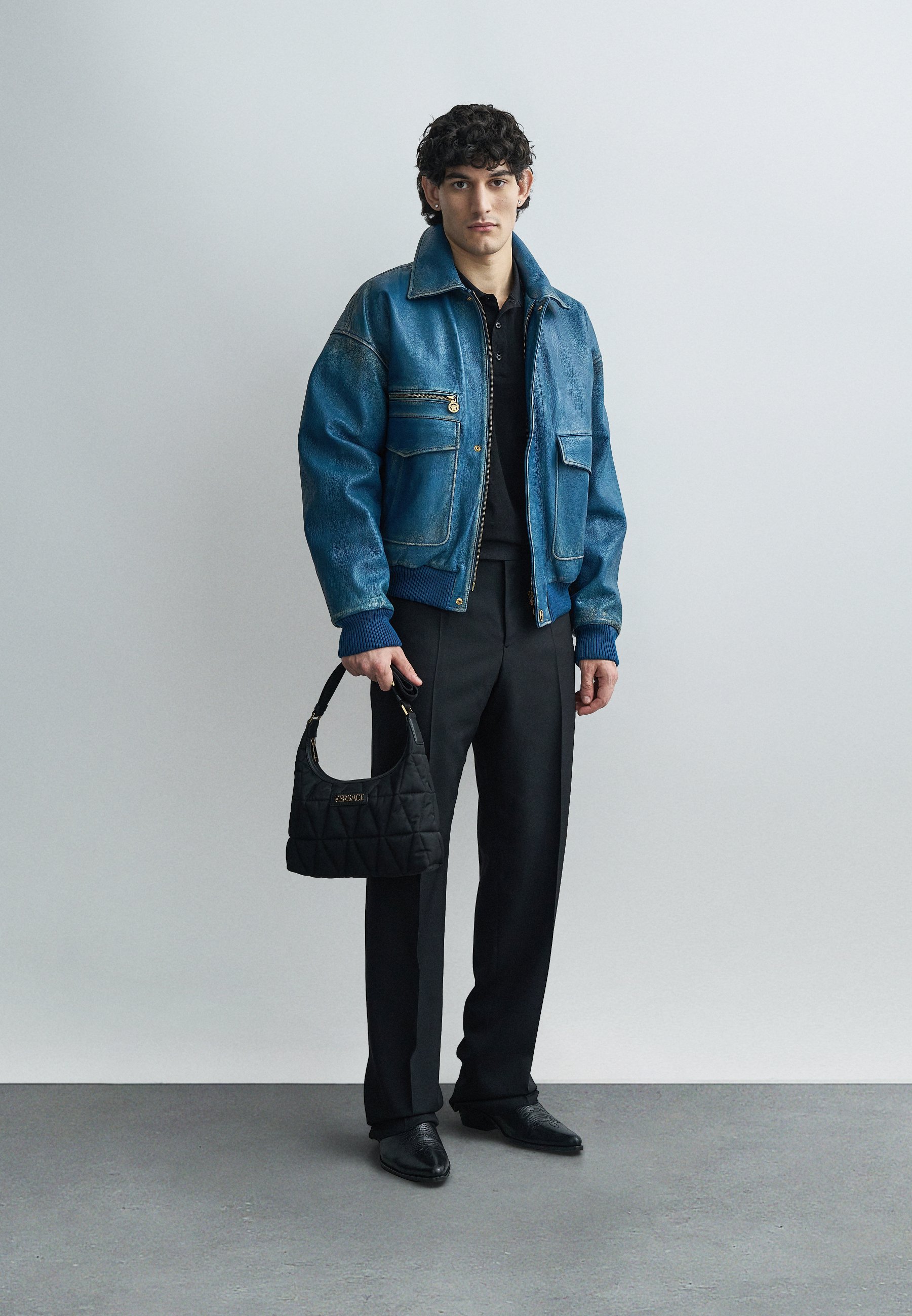 Versace BLOUSON DISTRESSED EMBOSSING - Leather jacket - petrol