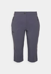 Tmavě šedé, ke kolen sahající outdoorové kalhoty vyrobené z lehké tkaniny. Obsahují kapsu na zip a patentní uzávěr. Čistý, minimalistický design.