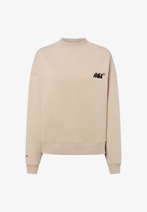 Beige crewneck sweatshirt with long sleeves, ribbed cuffs and hem, and black "ACL" logo on the left chest.