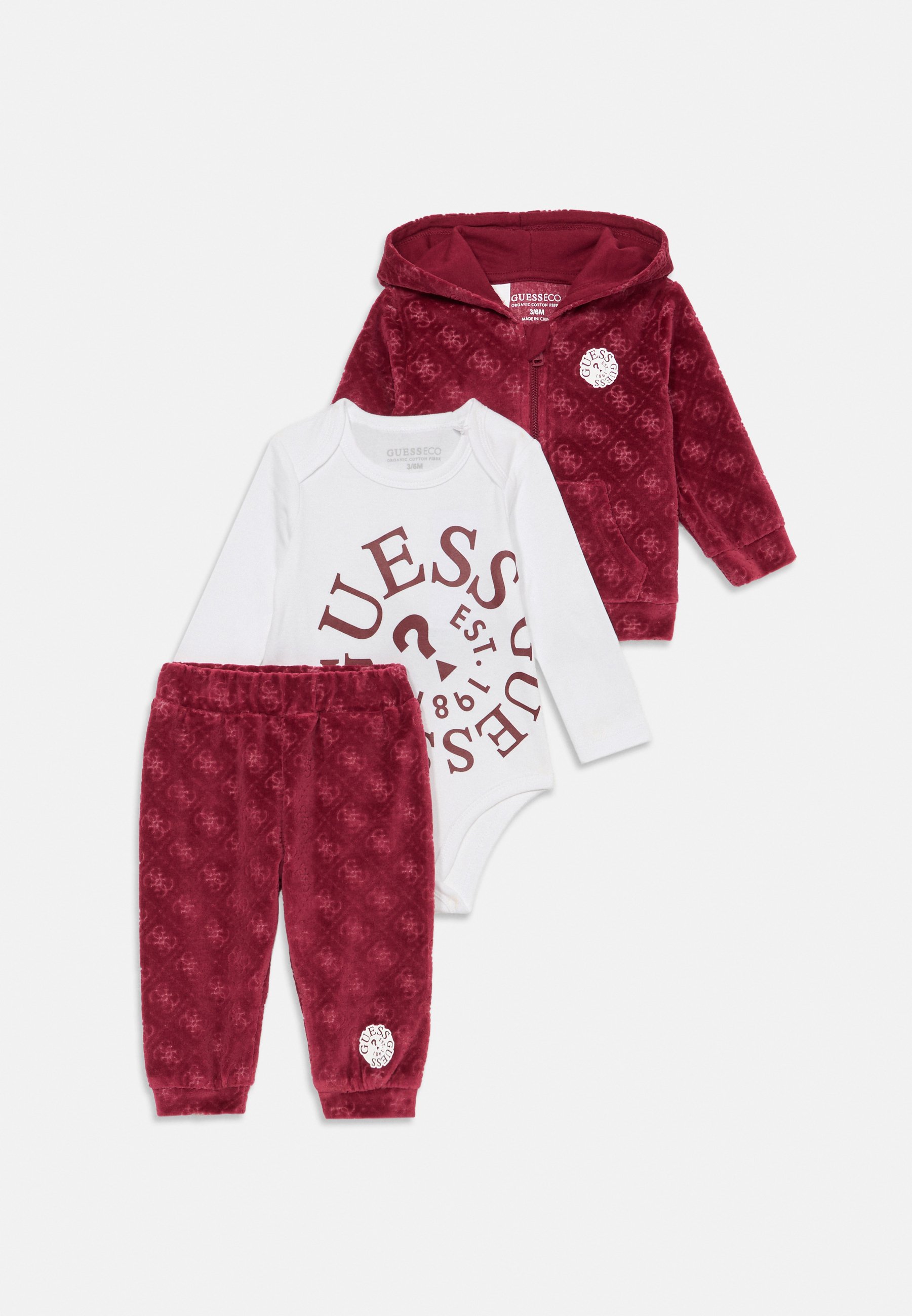 Conjunto Bebé GUESS 3 Piezas - Sudadera Jacquard, Body Manga Larga Y Pantalones, Algodón Orgánico