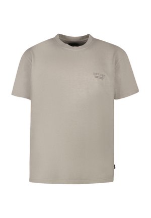 Korte mouwen, ronde hals t-shirt in lichtbeige katoen, met een klein gedrukt logo op de linkerkant van de borst en een rechte snit.