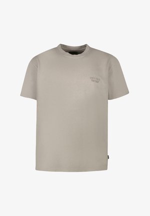 Korte mouwen, ronde hals t-shirt in lichtbeige katoen, met een klein gedrukt logo op de linkerkant van de borst en een rechte snit.