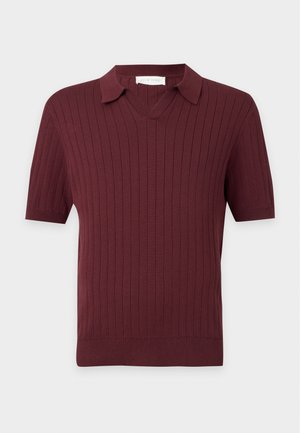 Pier One, KNITTED RIB OPEN COLLAR SHORT SLEEVES POLO - Πόλο - dark brown