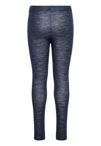 Marineblauwe leggings van een gewatteerde katoenmix, met een rekbare tailleband en een taps toelopend beenontwerp, gladde afwerking met een lichte glans.