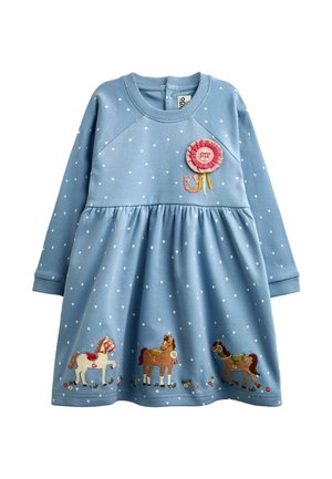 JoJo Maman Bébé, APPLIQUÉ LONG SLEEVE JERSEY DRESS - Jerseykjole - blue horse