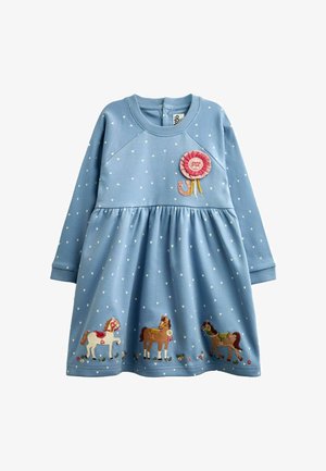 JoJo Maman Bébé, APPLIQUÉ LONG SLEEVE JERSEY DRESS - Jerseykjole - blue horse