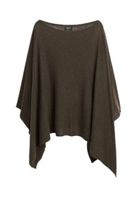 Poncho verde oliva realizzato in un tessuto morbido, con un ampio scollo, vestibilità ampia e orlo asimmetrico per una caduta rilassata.